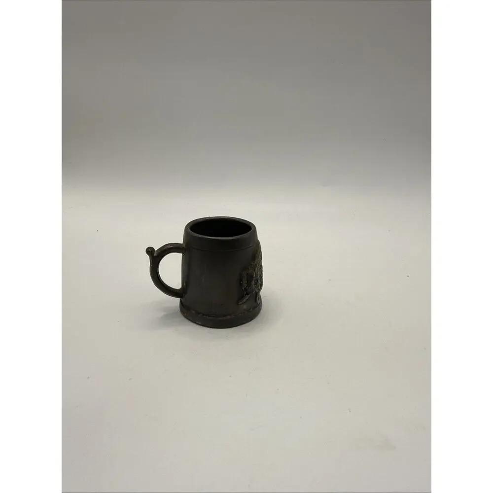 Vintage Pewter Miniature Tankard Mug Raised Hunting Dog Animal Scene Collectible